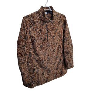 Lands End Womens 3X Shirt Leopard Print Zip Pullover Fleece Top Mob Wife Trendy